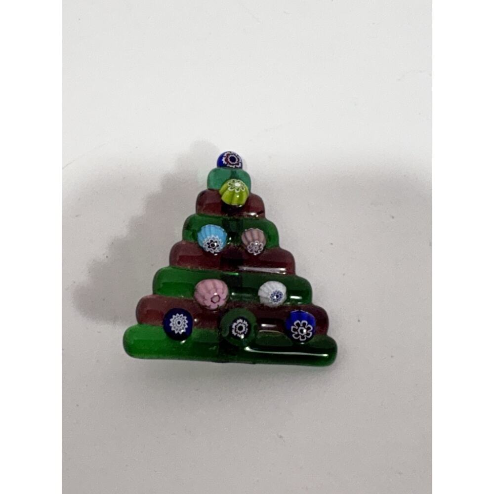 Vintage Green Glass Christmas tree Floral Handcrafted Pin Brooch